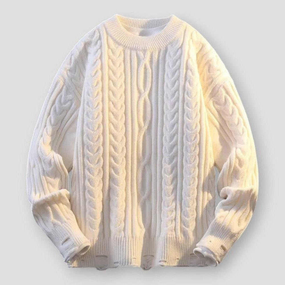 Randy Men’s Cable Knit Sweater – Relaxed Fit Crew Neck Jumper
