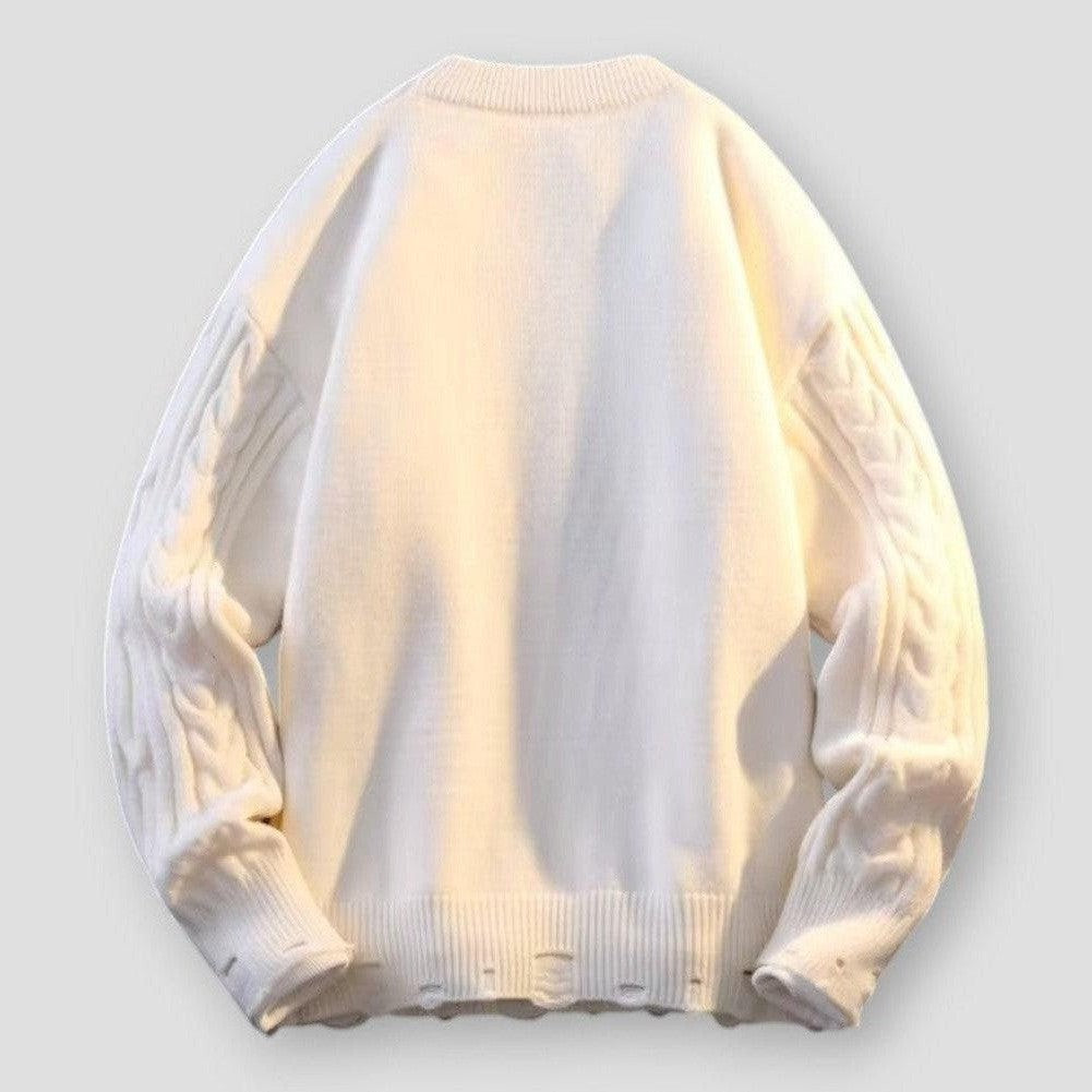 Randy Men’s Cable Knit Sweater – Relaxed Fit Crew Neck Jumper
