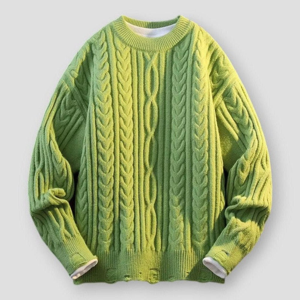 Randy Men’s Cable Knit Sweater – Relaxed Fit Crew Neck Jumper