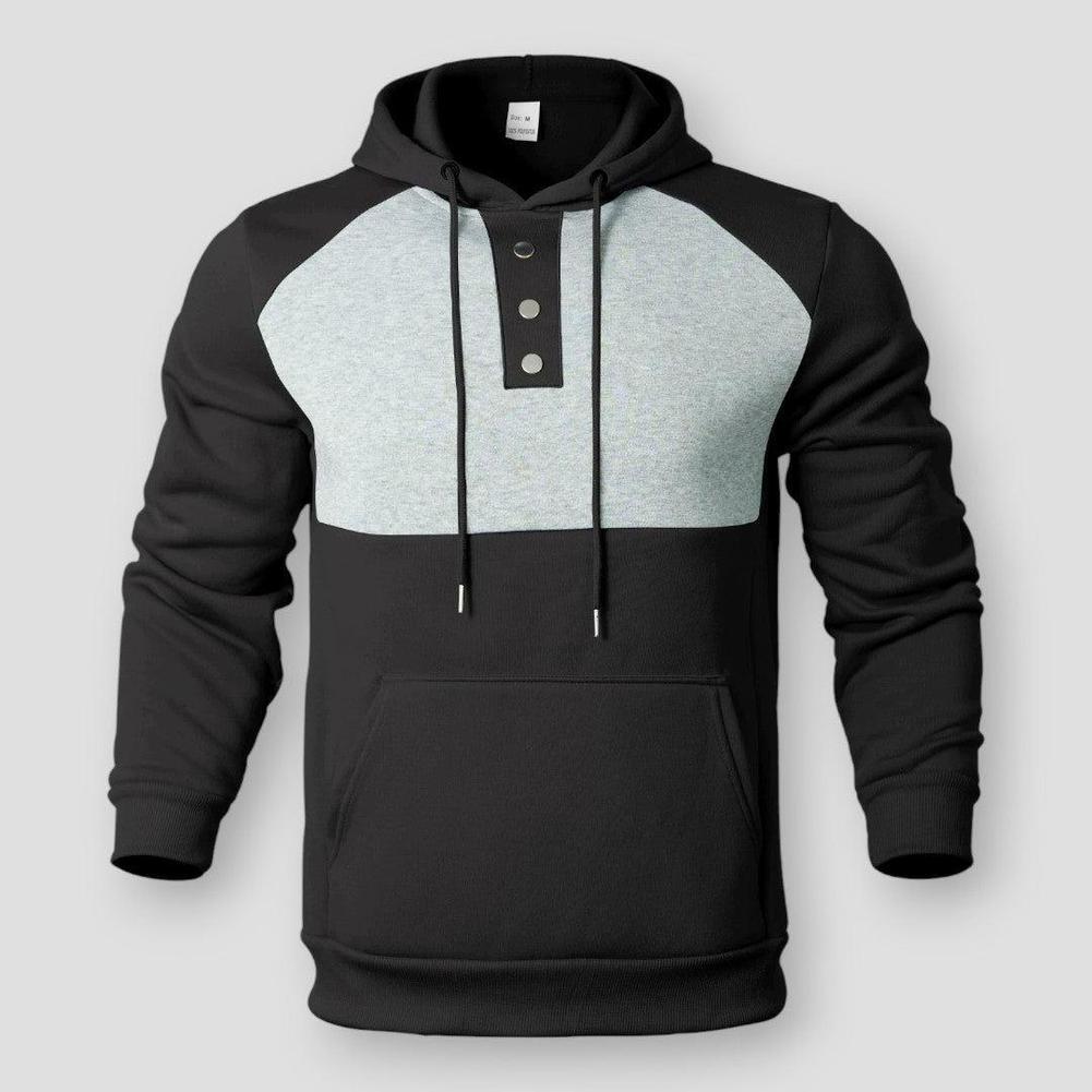 Victor Two-Tone Men’s Pullover Hoodie – Henley Neck & Kangaroo Pocket for Casual Comfort