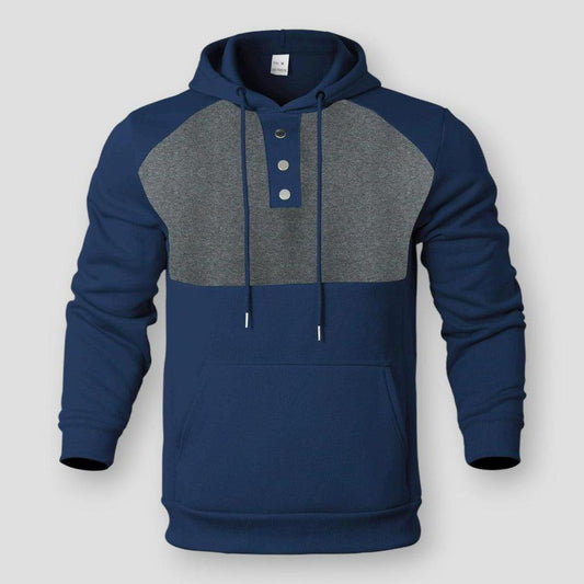 Victor Two-Tone Men’s Pullover Hoodie – Henley Neck & Kangaroo Pocket for Casual Comfort