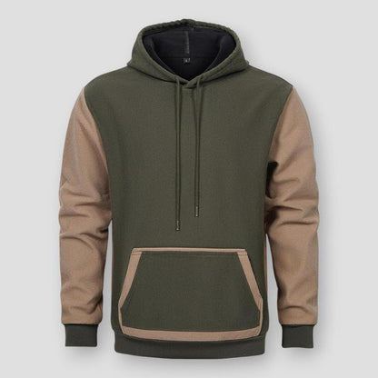 Adrian Men’s Two-Tone Knit Hooded Jacket– Cotton Blend with Contrast Sleeves & Kangaroo Pocket
