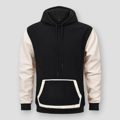 Adrian Men’s Two-Tone Knit Hooded Jacket– Cotton Blend with Contrast Sleeves & Kangaroo Pocket