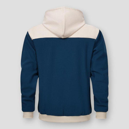 Adrian Men’s Two-Tone Knit Hooded Jacket– Cotton Blend with Contrast Sleeves & Kangaroo Pocket