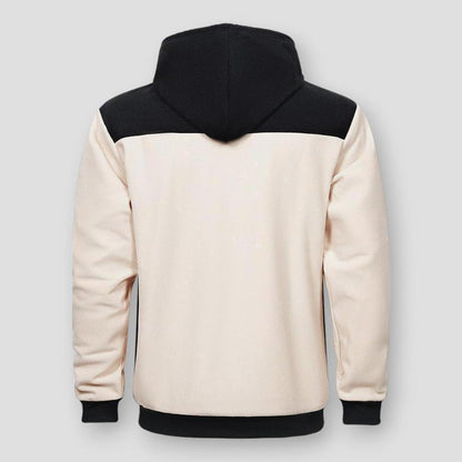 Adrian Men’s Two-Tone Knit Hooded Jacket– Cotton Blend with Contrast Sleeves & Kangaroo Pocket