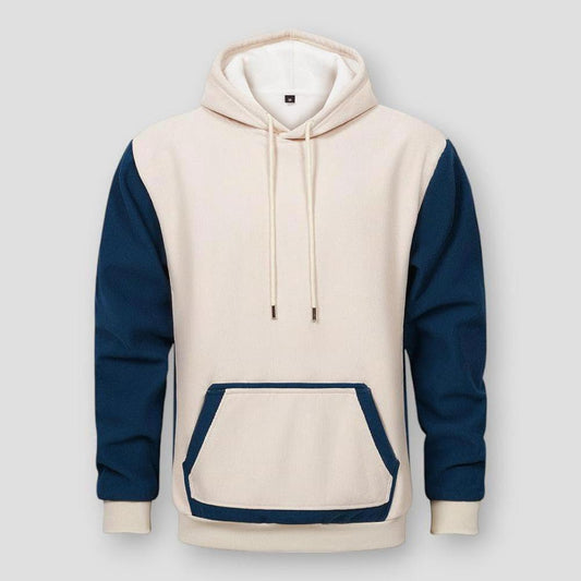 Adrian Men’s Two-Tone Knit Hooded Jacket– Cotton Blend with Contrast Sleeves & Kangaroo Pocket