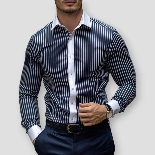 Damien Men’s Striped Long Sleeve Shirt – Bamboo Blend with Turn-Down Collar