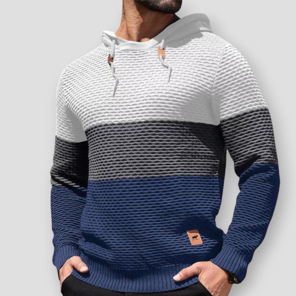 Ezra Men’s Pullover Sweater – Hooded Cable Texture Pullover