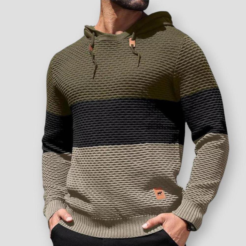 Ezra Men’s Pullover Sweater – Hooded Cable Texture Pullover