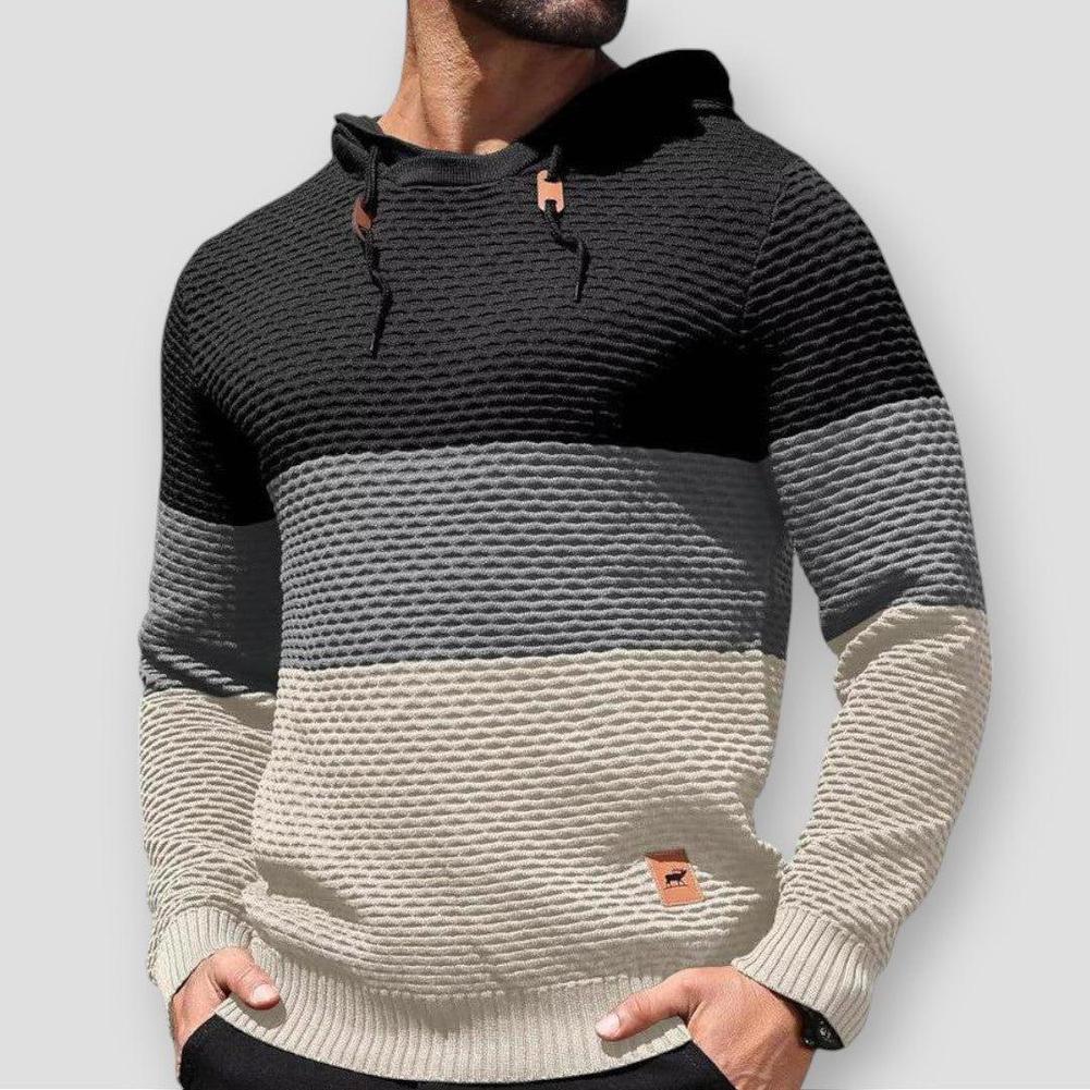 Ezra Men’s Pullover Sweater – Hooded Cable Texture Pullover