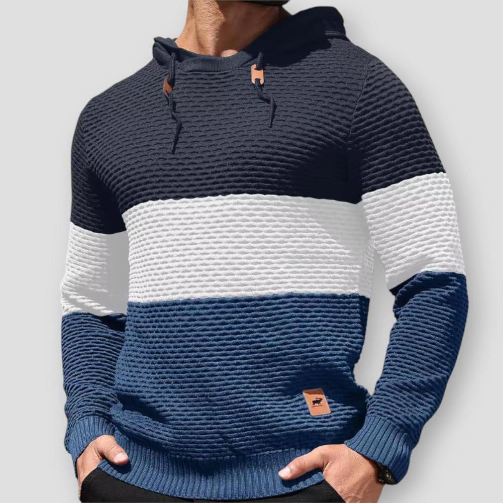 Ezra Men’s Pullover Sweater – Hooded Cable Texture Pullover