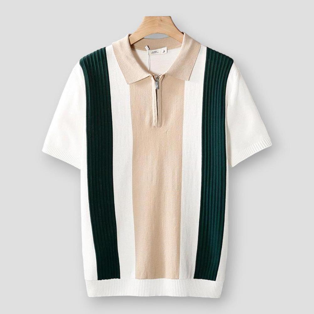 Stefan Men’s Polo Shirt – Knitted Short Sleeve with Contrast Stripes & Breathable Stretch