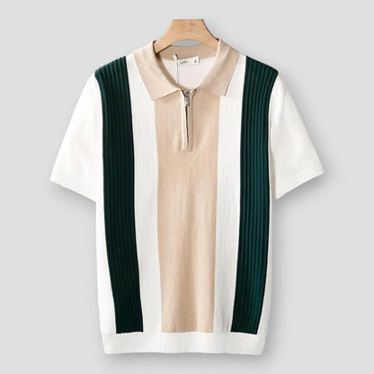 Stefan Men’s Polo Shirt – Knitted Short Sleeve with Contrast Stripes & Breathable Stretch