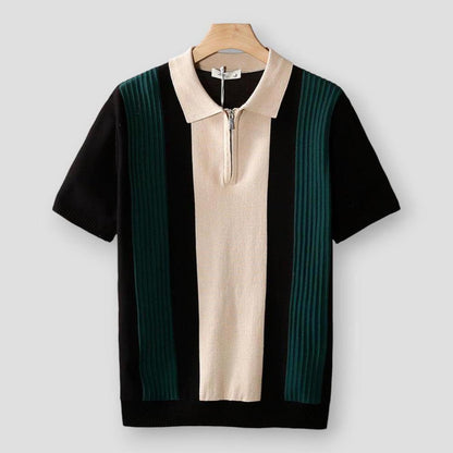 Stefan Men’s Polo Shirt – Knitted Short Sleeve with Contrast Stripes & Breathable Stretch