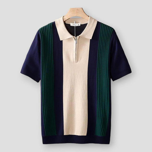 Stefan Men’s Polo Shirt – Knitted Short Sleeve with Contrast Stripes & Breathable Stretch