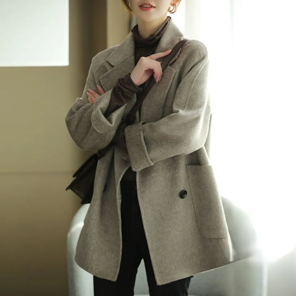 Elara Women’s Trench Coat – Double-Breasted Wool Blend Coat