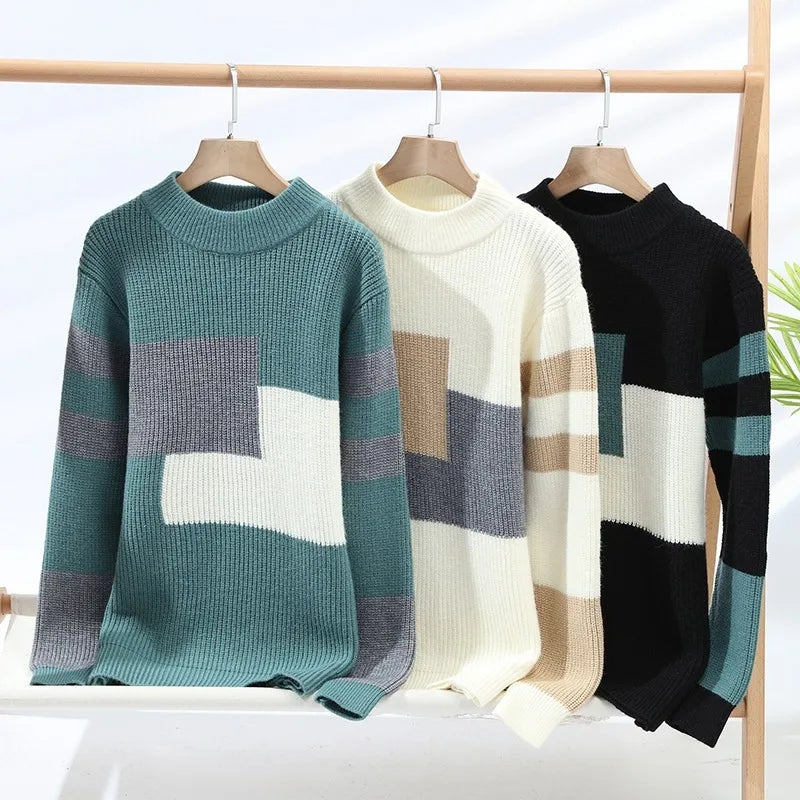 Emerson Men’s Wool Blend Sweater – Geometric Colour Block Knit Jumper