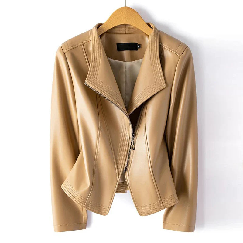 Crizy Women’s Moto Jacket – Sheepskin Leather Zip Jacket