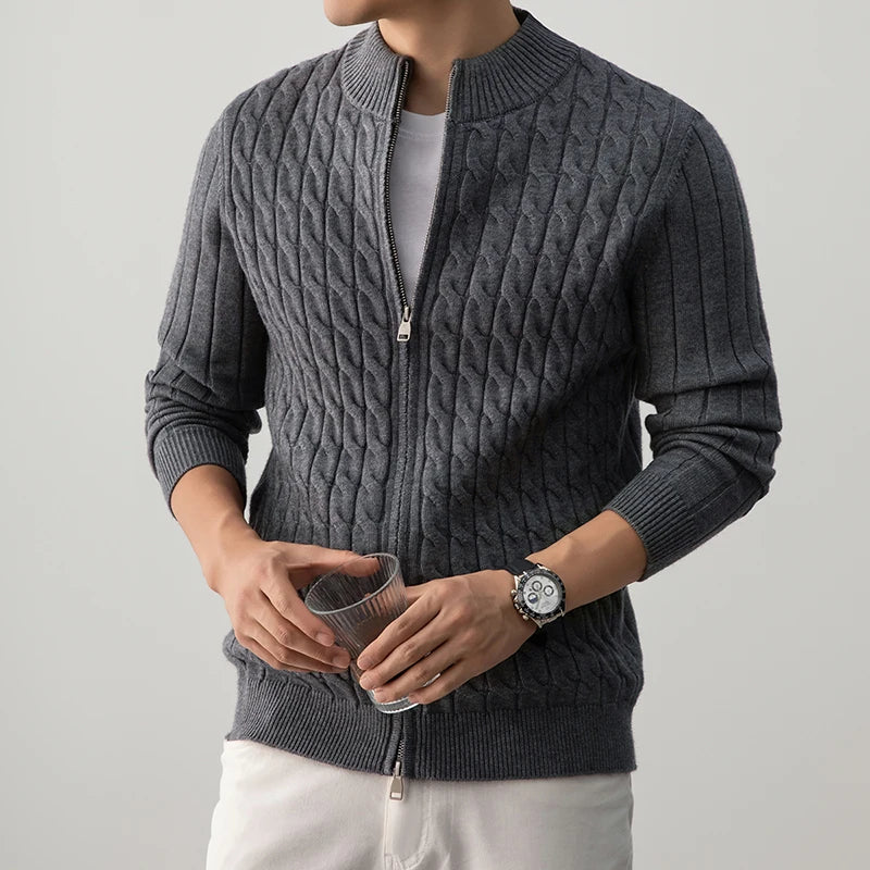 Roberto Men’s Wool Zip-Up Cardigan – Soft Fleece-Lined Comfort