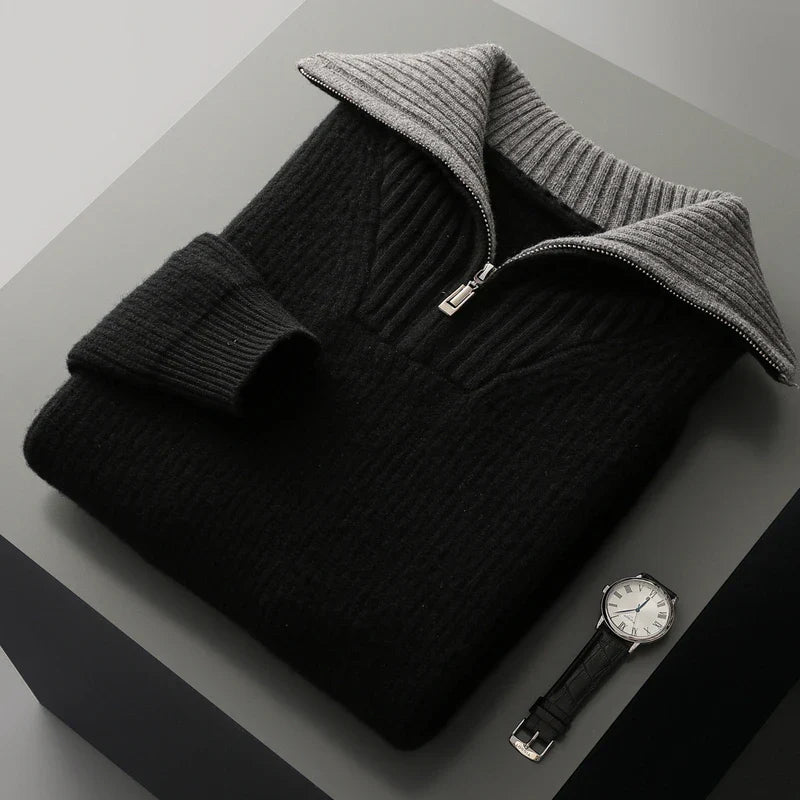 Rafael Men’s Quarter-Zip Sweater – Soft Wool Knit with Contrast Collar
