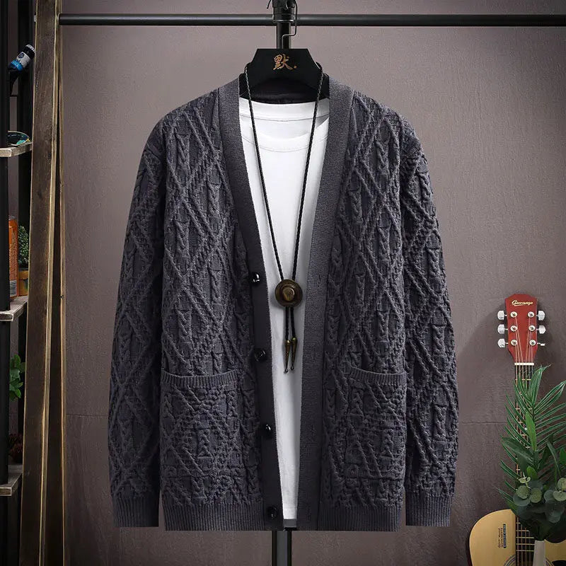 Marcus Men’s Cable Knit Cardigan – Cotton Blend Button-Up Cardigan