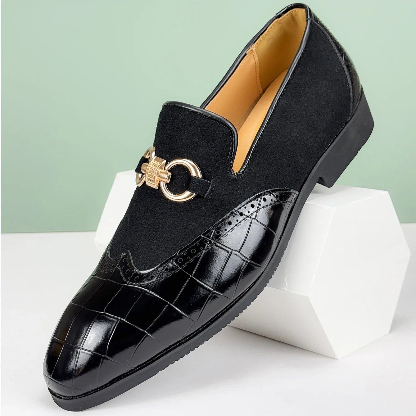Nardo Men’s Leather & Suede Loafers – Cushioned Comfort with Gold Detail