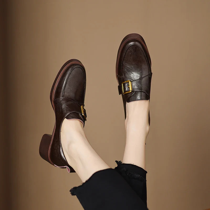 Cameron Women’s Loafers – Italian Leather Buckle Dress Shoes