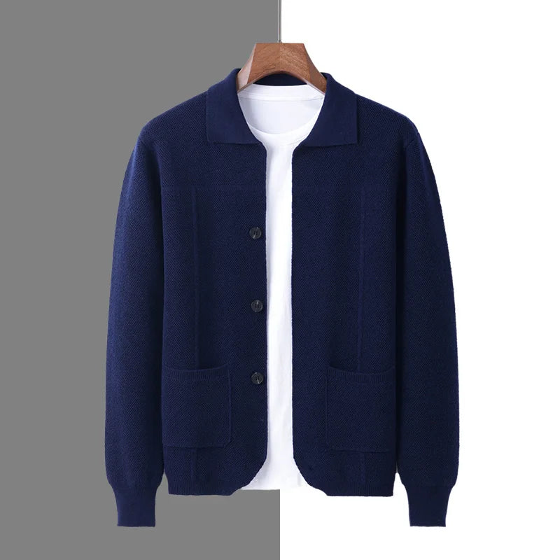 Kenji Men’s Cardigan – Classic Polo Collar Knit Cardigan