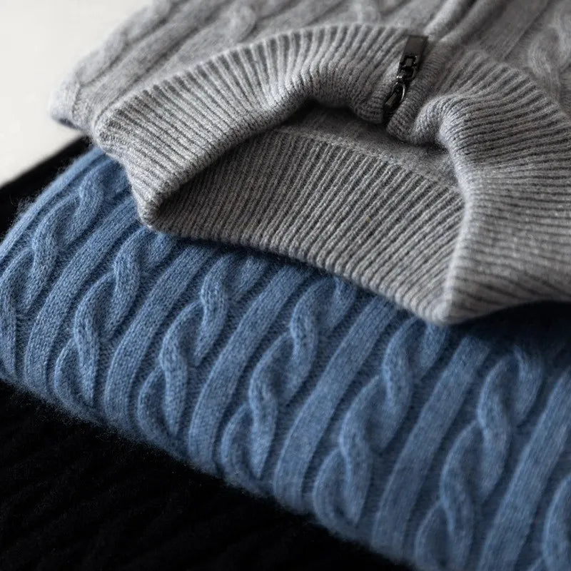 Freddy Men’s Knit Sweater - Soft Premium Wool Quarter Zip Pullover