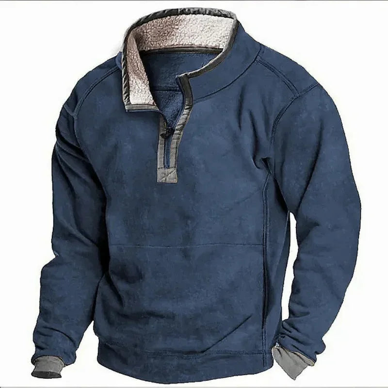 Jayson Men’s Half-Zip Sweater – Wool Blend with Fleece Lining & Kangaroo Pocket