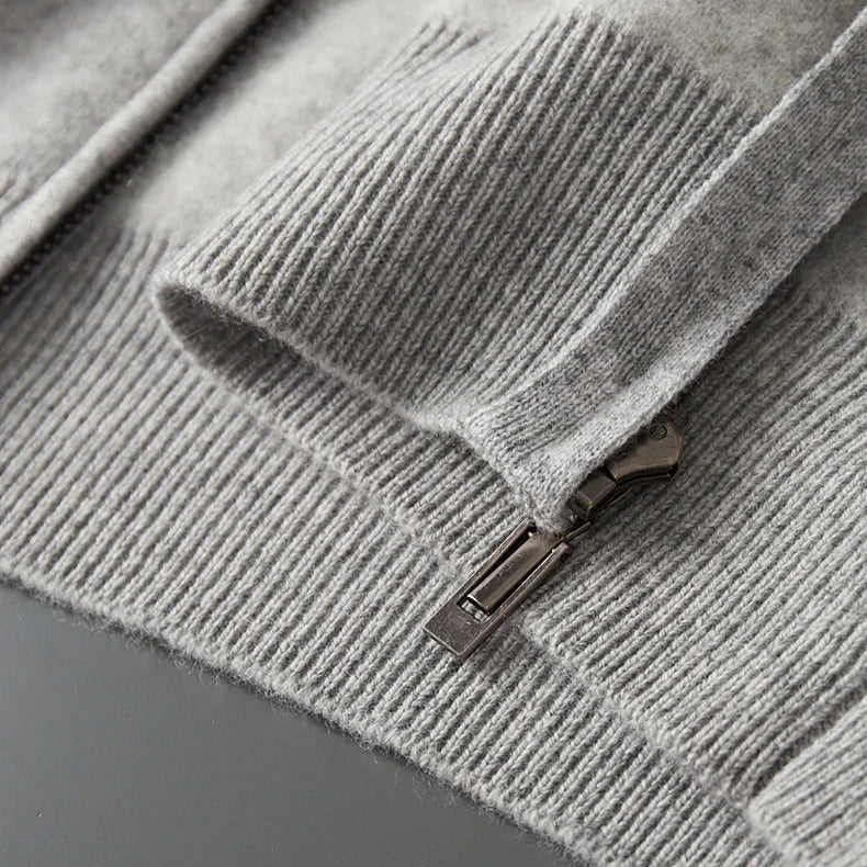 Rodrigo Men’s Wool Zip Cardigan – Wool Knit with Dual Stripe Detailing