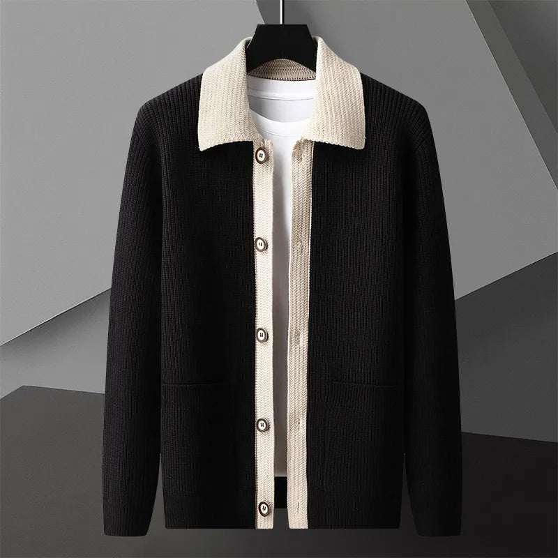 Jason Men’s Button Up Cardigan – Soft Knit Two-Tone Sweater