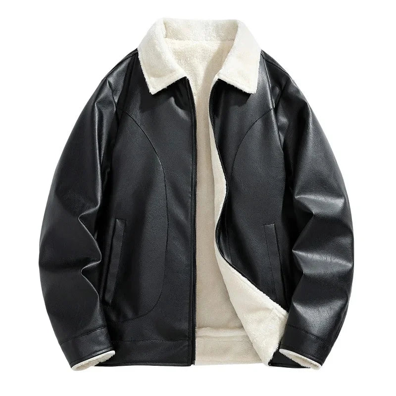 Roldan Men’s Bomber Jacket – Faux Leather with Fleece Lining