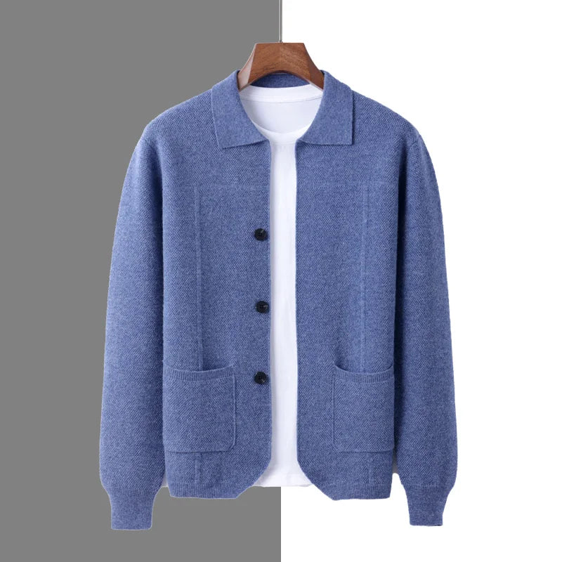 Kenji Men’s Cardigan – Classic Polo Collar Knit Cardigan