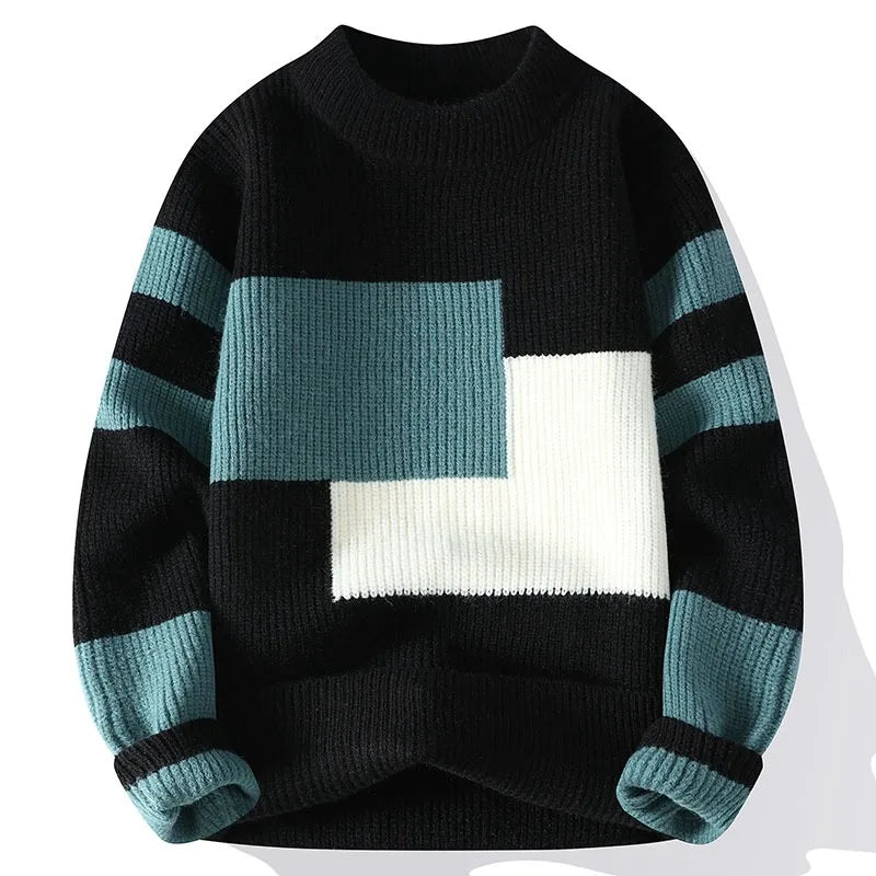 Emerson Men’s Wool Blend Sweater – Geometric Colour Block Knit Jumper