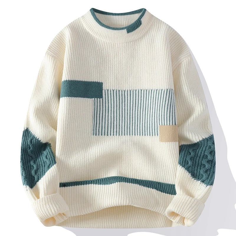 Lorenzo Men’s Patchwork Knit Sweater – Soft Oversized Pullover
