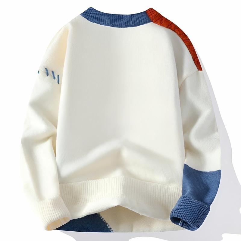 Lucien Men’s Knit Sweater – Soft Cotton Blend with Italian Patchwork Detail