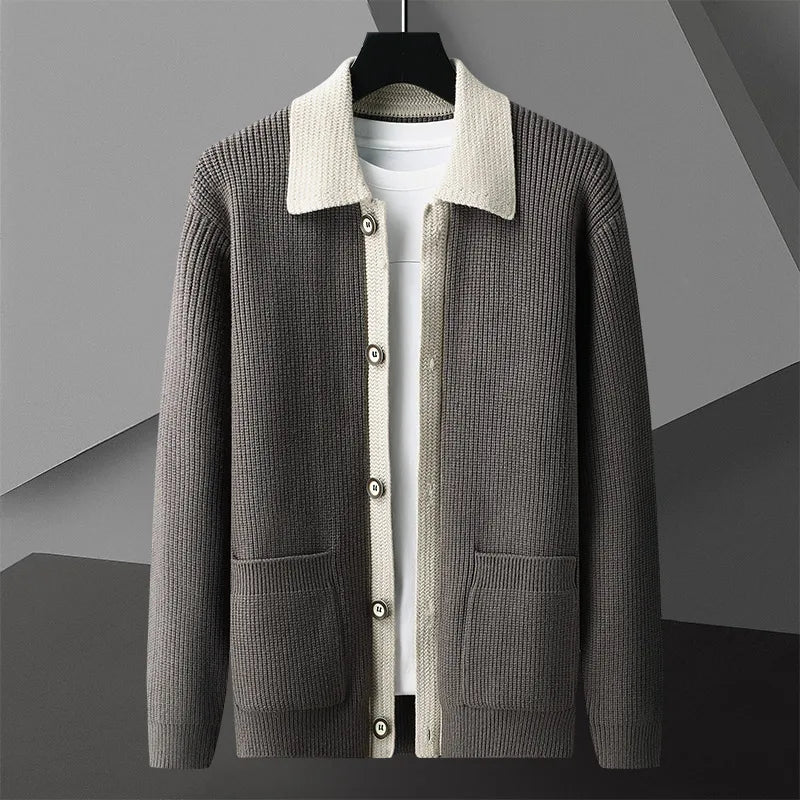 Jason Men’s Button Up Cardigan – Soft Knit Two-Tone Sweater