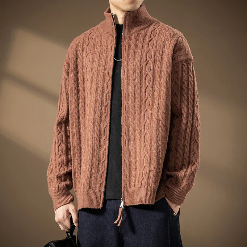 Domingo Men’s Cable Knit Cardigan – Soft Wool-Blend Zip Up Cardigan