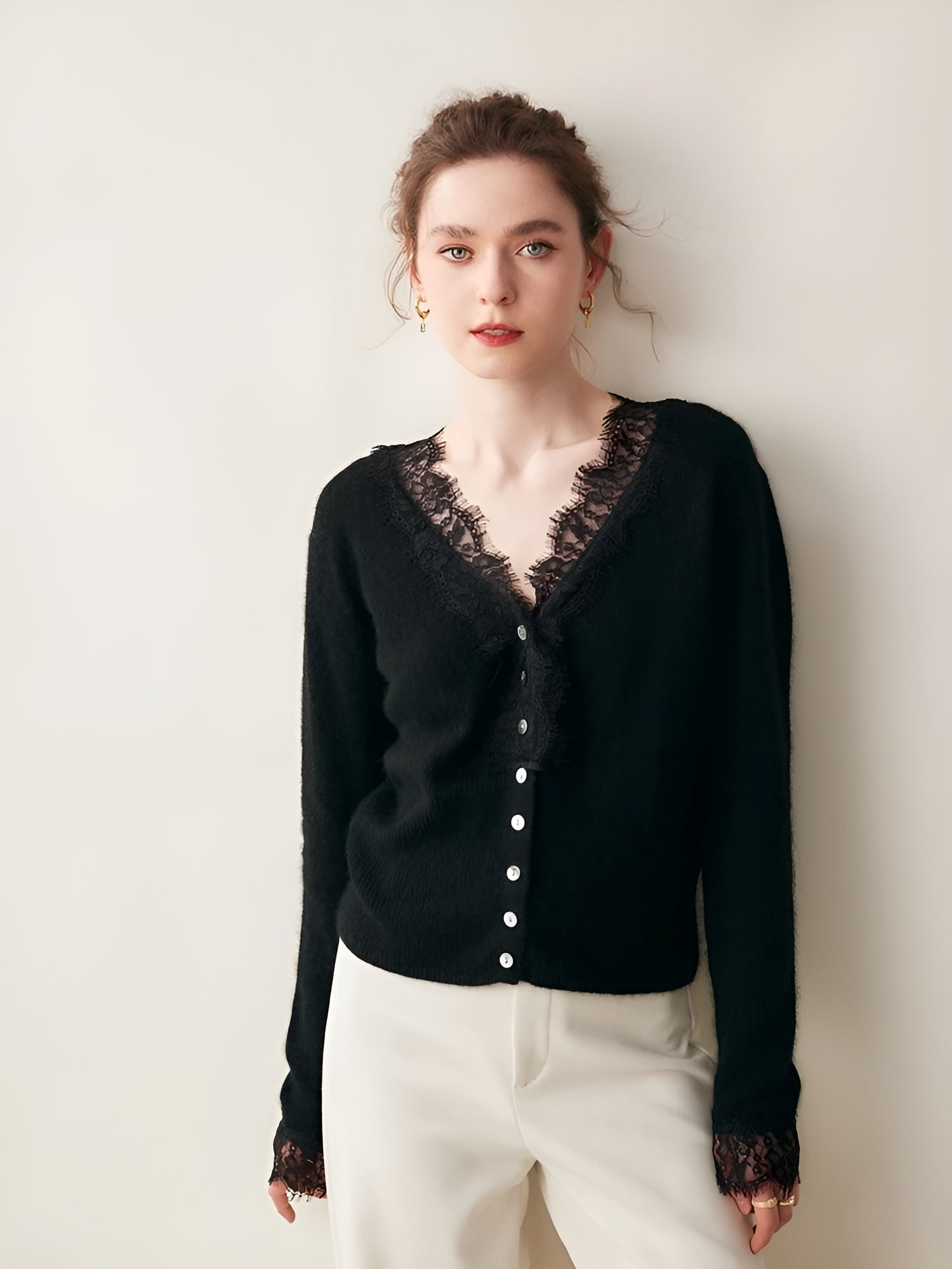 Evelina Women’s Lace Knit Cardigan – Soft Stretch Cotton-Blend Cardigan