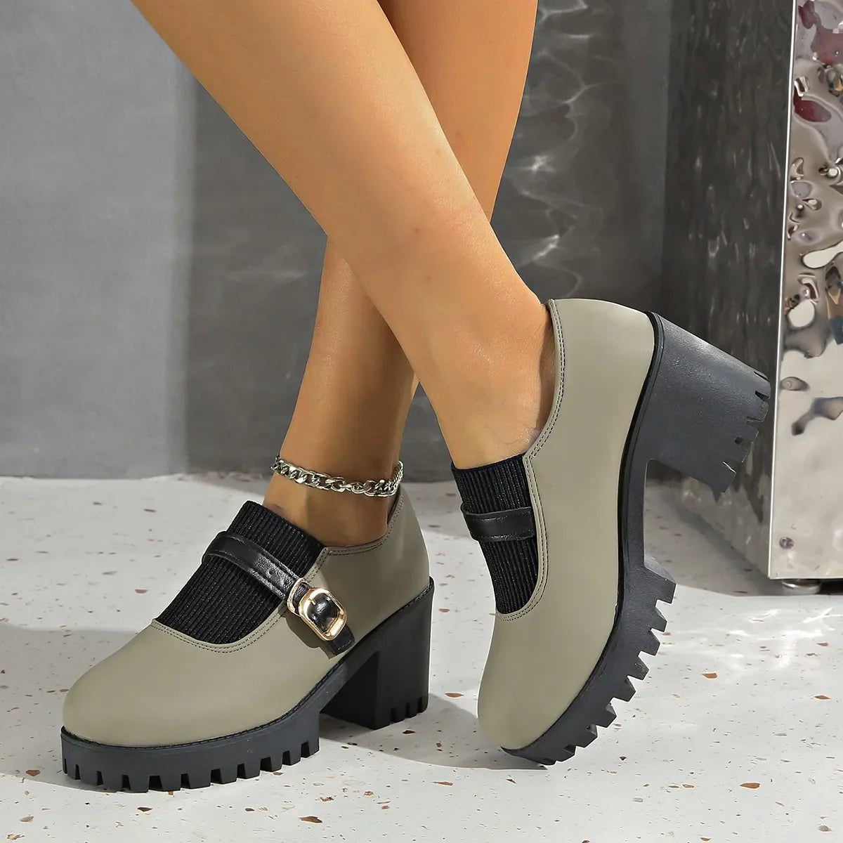Valery Women’s Buckle Strap Leather Platform Shoes