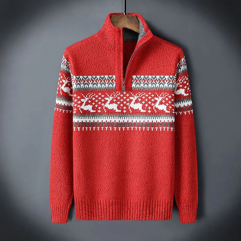 Dilan Men’s Christmas Sweater – Wool Knit Quarter-Zip Jumper