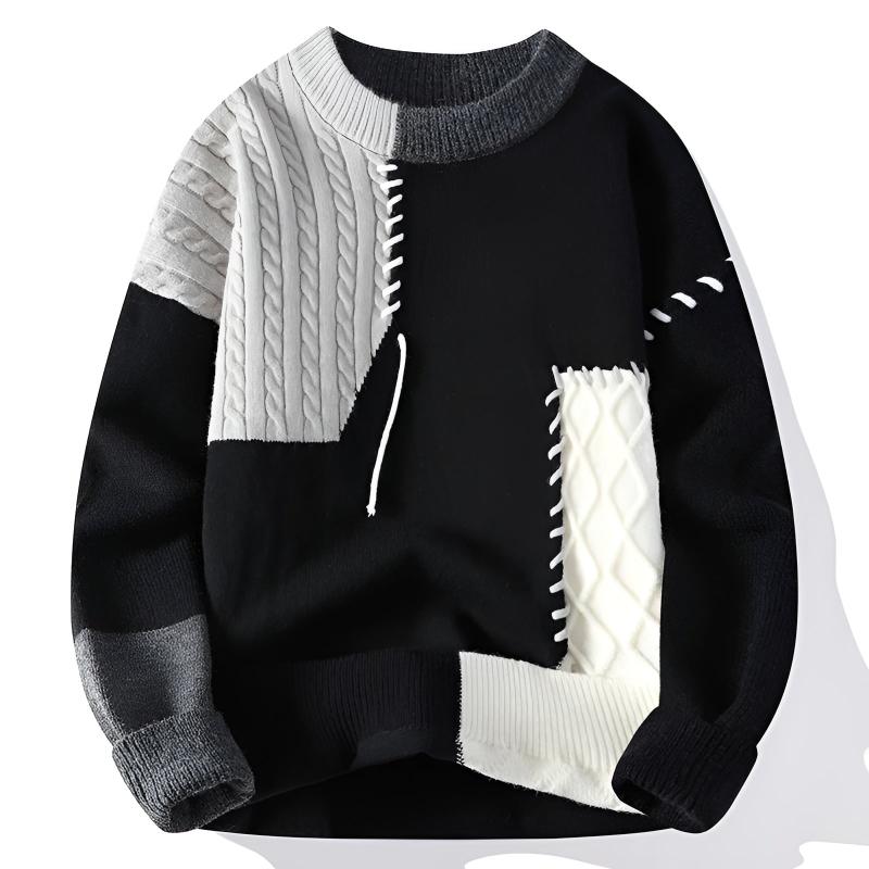 Lucien Men’s Knit Sweater – Soft Cotton Blend with Italian Patchwork Detail