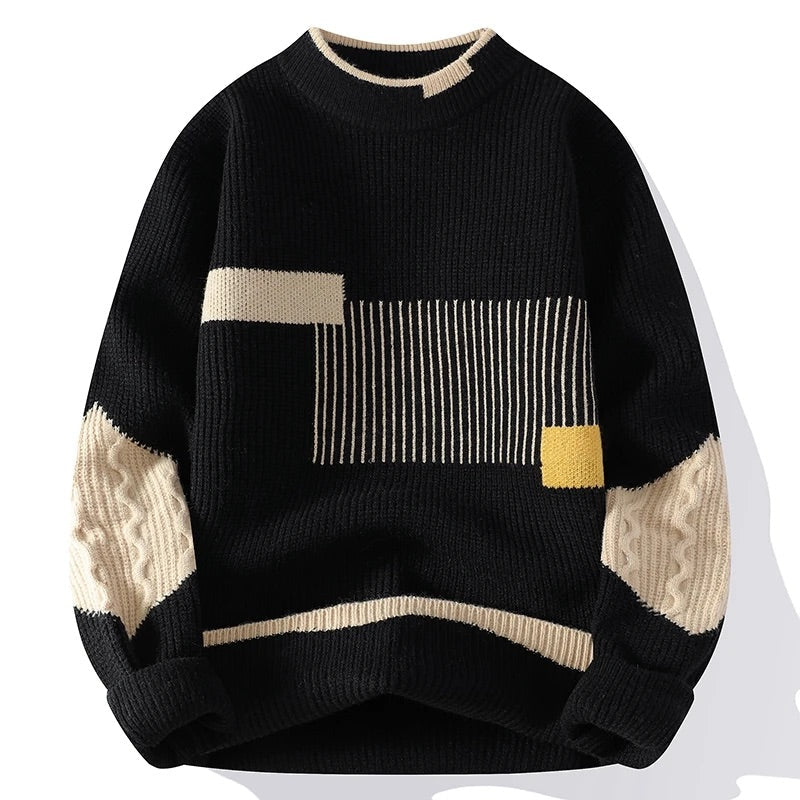 Lorenzo Men’s Patchwork Knit Sweater – Soft Oversized Pullover