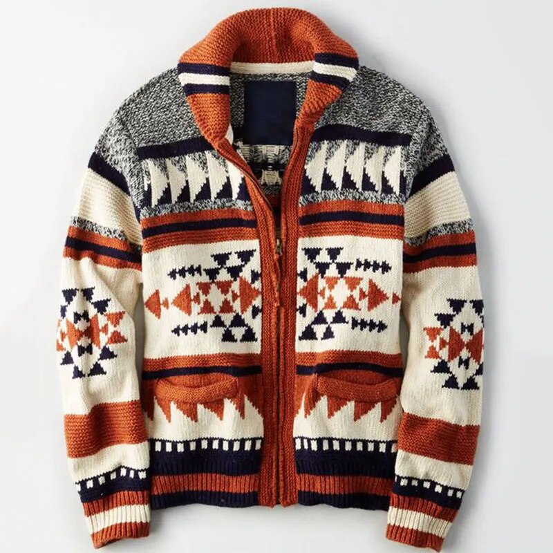Lorenzo Men’s Knit Cardigan– Retro Knit Zip-Up Cardigan