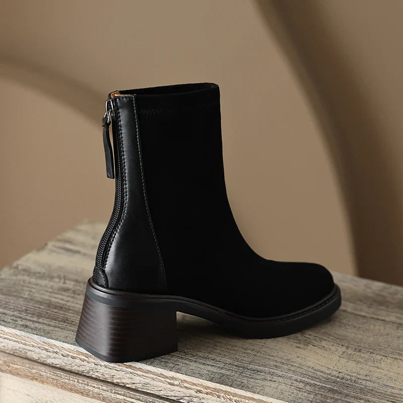 Fiona Women’s Suede Ankle Boots – with Block Heel