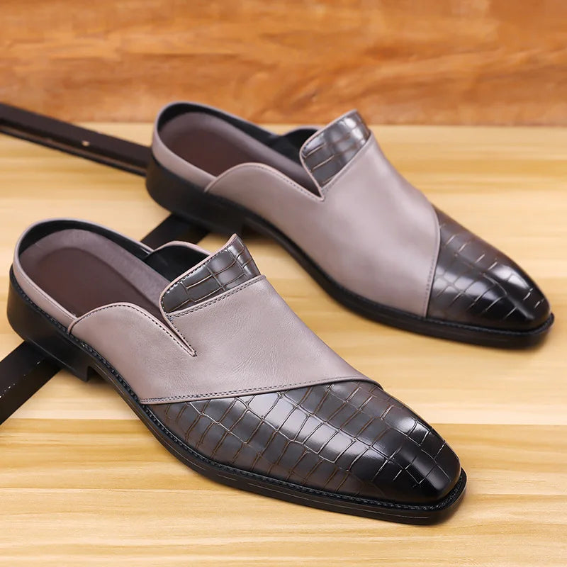 Fabrizio Men’s Leather Mules – Croc-Embossed Slip-On Shoes