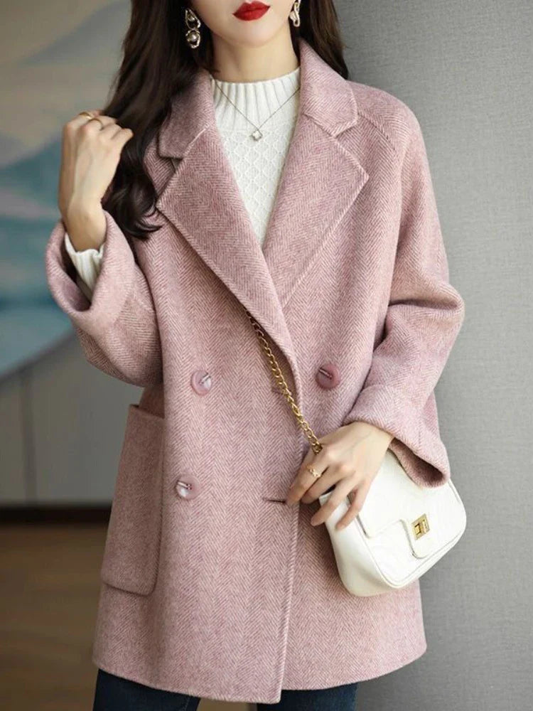 Elara Women’s Trench Coat – Double-Breasted Wool Blend Coat