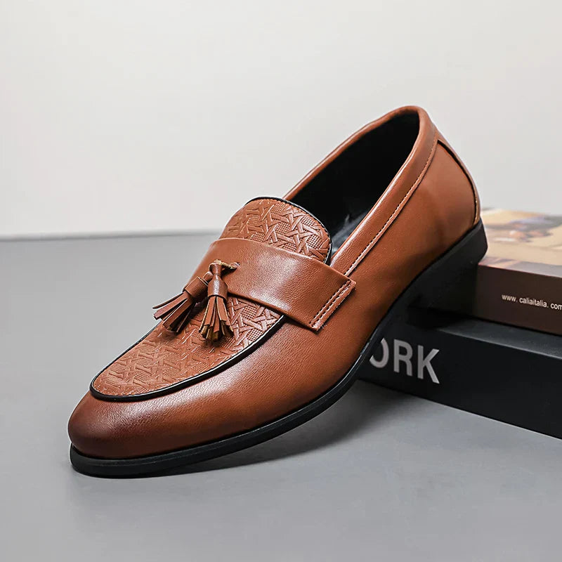 Pietro Men’s Slip-On Loafers – Premium Leather Tassel Shoes with Cushioned Insole