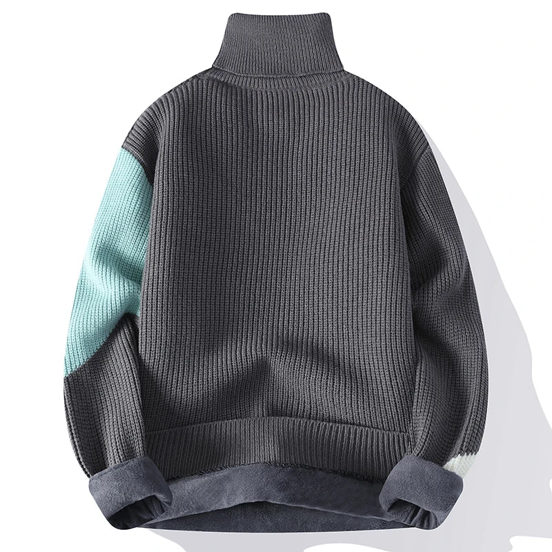 Leonardo Men’s Turtleneck Sweater – Fleece-Lined Wool Knit Pullover